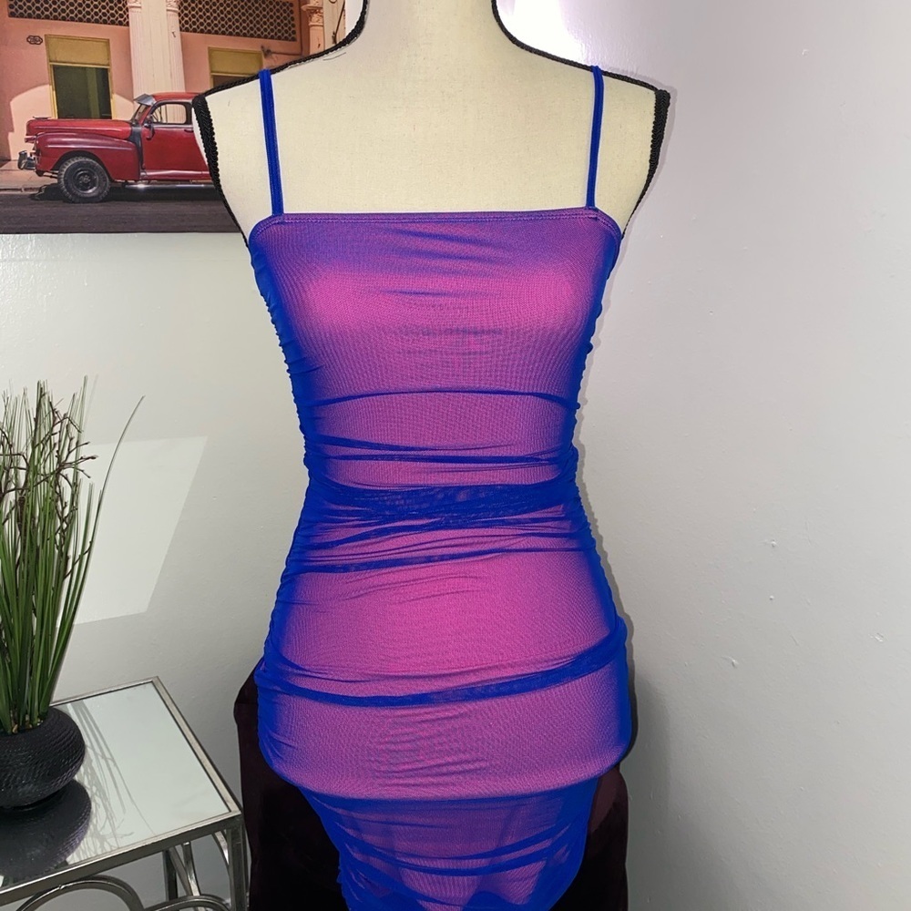 Chic Pink and Blue Mesh Dress - Picture 2 of 2